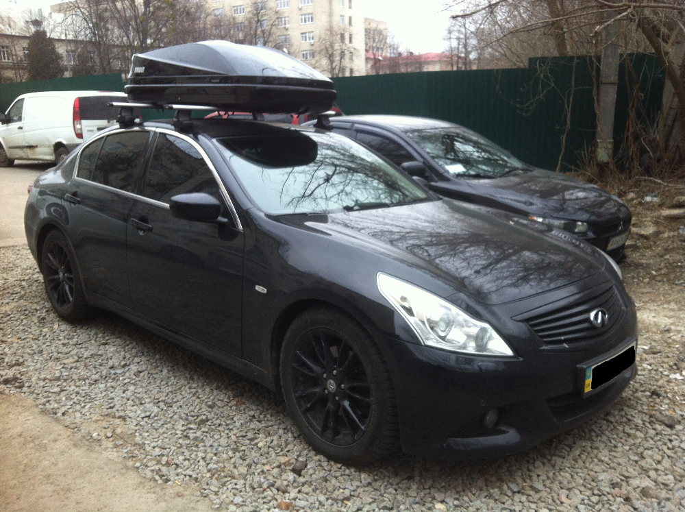 Багажник Thule-754 с поперечинами StreamStyle и бокс Thule Touring 200 (черный) на Infiniti G25
