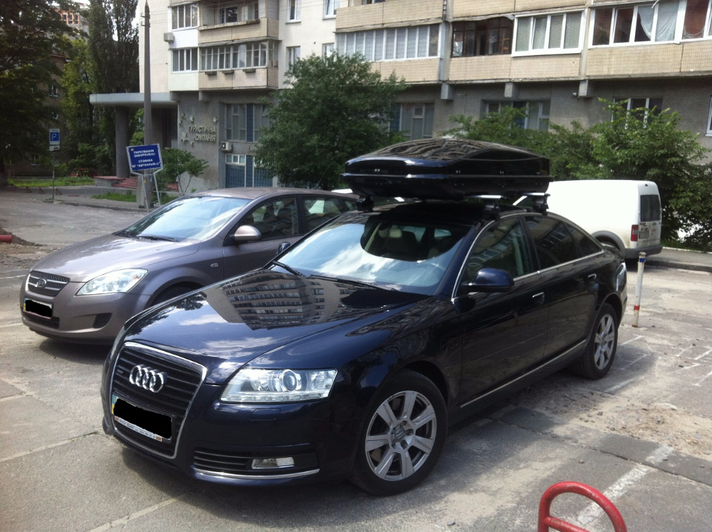 Багажник Thule-754 с поперечинами StreamStyle и бокс Junior Xtreme 600 (черный) на Audi A6