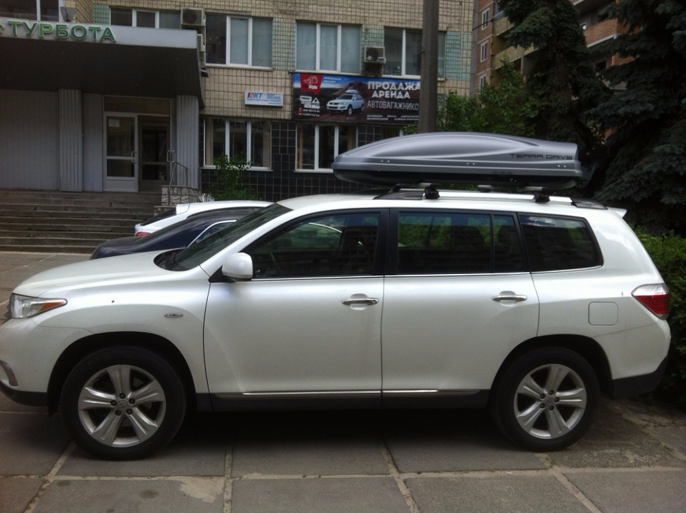 Багажник Thule-757 WingBar и бокс Terra Drive-480 (серый) на Toyota Highlander