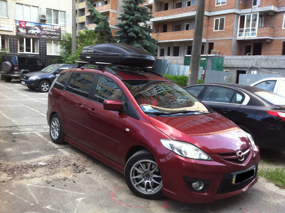 Багажник Thule-757 WingBar и бокс Terra Drive-480 (черный) на Mazda 5
