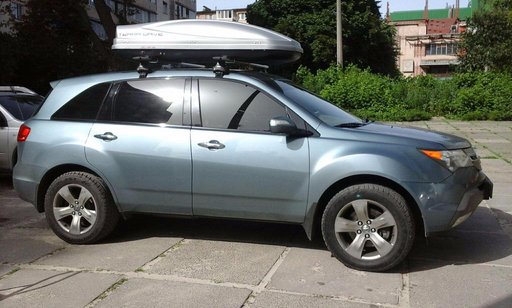 Багажник Thule-754 с поперечинами WingBar и бокс Terra Drive-480 (серый) на Acura MDX