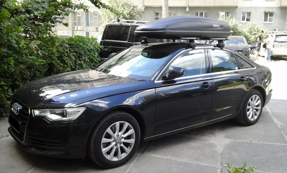 Багажник Thule-754 с поперечинами StreamStyle и бокс Hapro Traxer 6.6 (черный) на Audi A6