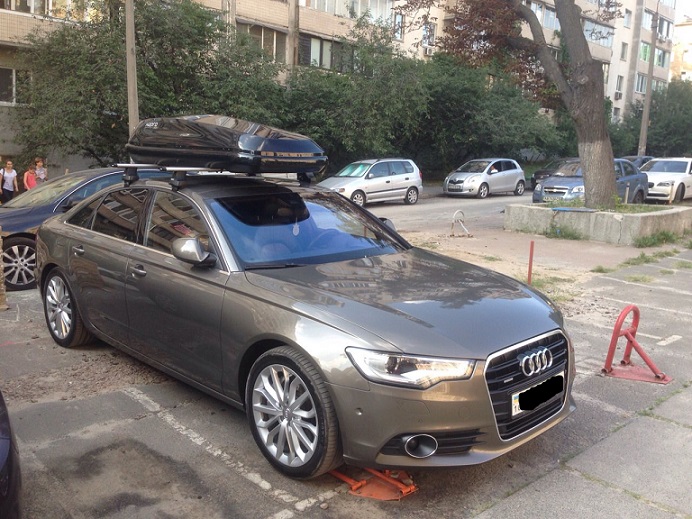 Багажник Thule-754 с поперечинами StreamStyle и бокс Hapro Carver 6.5 (черный) на Audi A6