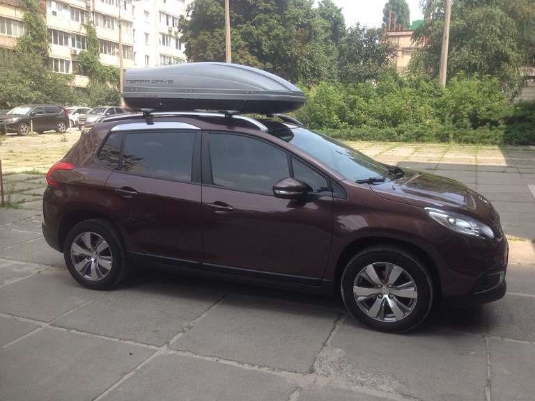 Багажник Amos Futura Wind и бокс Terra Drive-440 (серый) на Peugeot 2008