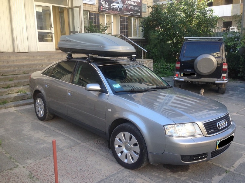 Багажник Thule-754 с поперечинами StreamStyle и бокс Terra Drive-480 (серый) на Audi A6