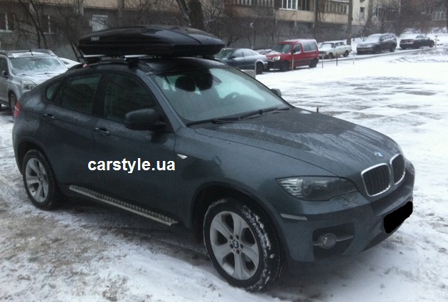 Багажник Thule-775 с поперечинами Stream и бокс Thule Spirit на BMW X6
